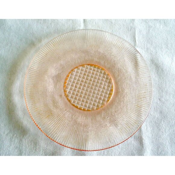 Pink Homespun Depression Glass Dinner Plate Side Plate Footed Juice Tumbler - Picture 3 of 4